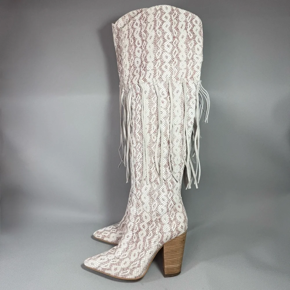 Dingo Kitty Kat Snake Print Fringe Tall Western Leather Boots like new